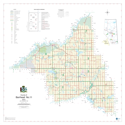 Barrhead County Landowner map - County 11. County and Municipal District (MD) maps show surface land ownership with each 1/4 section labeled with the owners name. Also shown by color are these land types - Crown (government), Freehold (private) and Crown