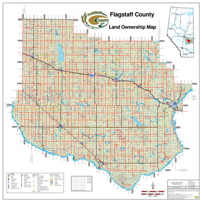 Flagstaff County Landowner map C29. County and Municipal District (MD) maps show surface land ownership with each 1/4 section labeled with the owners name. Also shown by color are these land types - Crown (government), Freehold (private) and Crown Leased