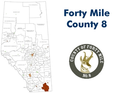 Forty Mile County Landownership map - C8. County and Municipal District (MD) maps show surface land ownership with each 1/4 section labeled with the owners name. Also shown by color are these land types - Crown (government), Freehold (private) and Crown L