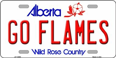 Go Calgary Flames - Alberta Metal License Plate. Heavy duty metal that can go on the front of the car or in your man cave. This Wild Rose Country  6" x 12" automotive high gloss metal license plate tag. Made of the highest quality aluminum for a weather