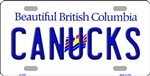 Vancouver Canucks Metal License Plate. This license plate reads Beautiful British Columbia CANUCKS, with the flag of BC in the background. Gotta support the team!