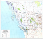 British Columbia Provincial Base Map 1:2,000,000. This detailed base map of BC shows primary and secondary highways, rivers, lakes, and other waterways, cities, towns, villages, airports, political boundaries, latitude and longitude grids. Includes a larg