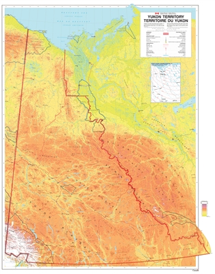 Yukon Territory Base Map 1:1,000,000. A very detailed base map of the Yukon Territory, showing places like Dawson, Fort Norman, Inuvik, Whitehorse and Watson Lake. Includes elevation by using hypsometric tints to reflect the elevation change, places, road