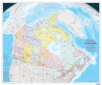 Canada Political Natural Resources Canada Wall Map. This map is the latest publication in the Atlas of Canada Reference Map Series. It is an update to the 1:6,000,000 paper map of Canada. International, provincial and territorial boundaries and the 200-mi