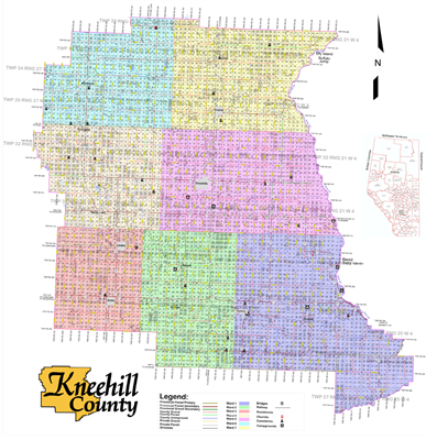 Kneehill Municipal District Landowner map MD48. County and Municipal District (MD) maps show surface land ownership with each 1/4 section labeled with the owners name. Also shown by color are these land types - Crown (government), Freehold (private) and C