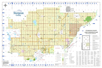 Sturgeon Landowner Map - Municipal District 90. County and Municipal District (MD) maps show surface land ownership with each 1/4 section labeled with the owners name. Also shown by color are these land types - Crown (government), Freehold (private) and C