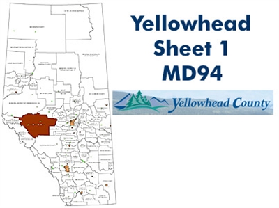 Yellowhead Municipal District 94 Map - Hinton. County and Municipal District (MD) maps show surface land ownership with each 1/4 section labeled with the owners name. Also shown by color are these land types - Crown (government), Freehold (private) and Cr