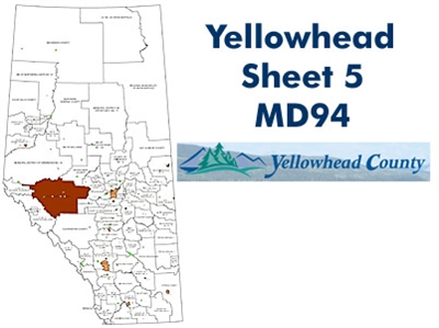 Yellowhead Municipal District 94 Map - Sheet 5. County and Municipal District (MD) maps show surface land ownership with each 1/4 section labeled with the owners name. Also shown by color are these land types - Crown (government), Freehold (private) and C