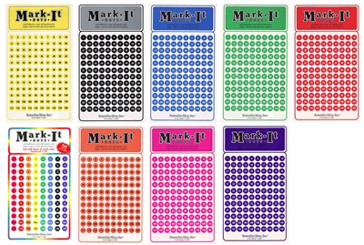 Stickers - Medium Numbered Dots- pack of 480. Small 1/4" dot stickers in a variety of colours. There are 600 dots per package. They are self adhesive, peel off markers that are great for maps, reports and special projects.