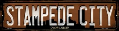 Calgary Stampede City Metal License Plate. Heavy duty metal that can go on the front of the car or in your man cave. This 6" x 12" automotive high gloss metal license plate tag is made of the highest quality aluminum for a weather resistant finish. It is