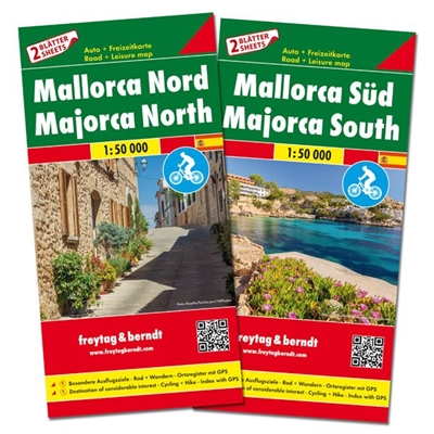 Mallorca North & South Cycling Maps. This is an excellent double map set of Mallorca at a scale of 1:50,000. Features two maps; Mallorca North and Mallorca South. Ideal for cycling, driving and detailed trip planning. In addition to the clear design, and