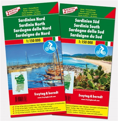 Sardinia North & South Travel & Cycling maps. Sardinia, located in the Mediterranean Sea, offers breathtaking landscapes and scenic routes that make it a perfect destination for cycling enthusiasts. With its clear design, shaded relief, and extensive info
