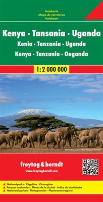 Kenya Tanzania & Uganda Travel Road map. Hard-backed highway map of east-central Africa. Includes a distance index, insets of the Kenyan coast, Mombasa, & Nairobi, and charts of monthly temperatures, precipitation and humidity. Freytag & Berndt road maps