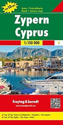 Cyprus travel map by Freytag & Berndt. A hard-backed road map of the island of Cyprus. Includes a tourist guide on reverse, detailed insets of Lefkosia, Larnaca, Pafos, Lemesos, Famagusta, Kyrenia, and plans of the ancient sites of Kourion & Salamis. In a