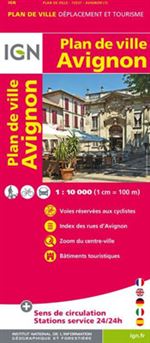 Avignon France City Road Map. City plan of Avignon in France. Includes an inset map of the city center and a detailed street index showing all of the must see sites. Shows where to bike, walk and take the metro.  Scale of 1:10,000.