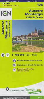 Auxerre Montargis France Travel Map. The brand new revision of the IGN Top 100 maps - originally designed for cyclists they should appeal to anyone who wants to explore their holiday area of France in detail by walking, cycling or by car. IGN say the new