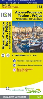 Toulon Aix-en-Provence France - Detailed Road Map. The brand new revision of the IGN Top 100 maps - originally designed for cyclists they should appeal to anyone who wants to explore their holiday area of France in detail by walking, cycling or by car. IG
