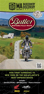 Mid-Atlantic Backcountry Discovery Route Motorcycle Map. This map is a scenic ride for dual sport and adventure motorcycles that uses dirt, gravel and paved roads to wind through remote parts of Virginia, West Virginia, Maryland, and Pennsylvania.