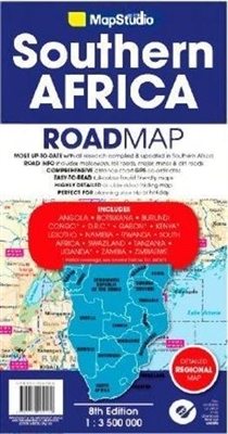 Southern Africa regional travel road map. This map of southern Africa includes Angola, Botswana, Democratic Republic of the Congo, Kenya, Namibia, South Africa, Tanzania, Zambia, and Zimbabwe. This map is up-to-date with all research compiled & updated
