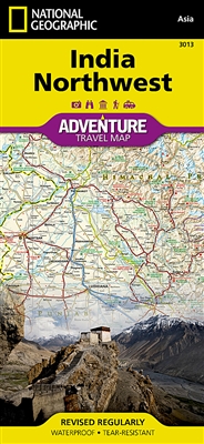 NW India National Geographic Adventure Map. This map is designed to meet the unique needs of adventure travelers with its durability and accurate information. This folded map provides global travelers with the perfect combination of detail and perspective
