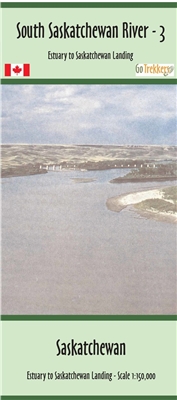 South Saskatchewan River Canoe Map - Estuary to SK Landing. Map number three in the series. Shows where it's safe to canoe and where you might need to portage. Scale 1:150,000. Topographic map of the Saskatchewan river from Estuary to Lake Diefenbaker in