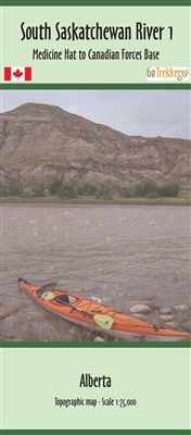 South Saskatchewan River Canoe Map - Medicine Hat to CFB (Canadian Forces Base) Suffield. Topographic map of the Saskatchewan river from Medicine Hat to the Canadian Forces Base. Scale 1:75,000. Size 17" x 41".