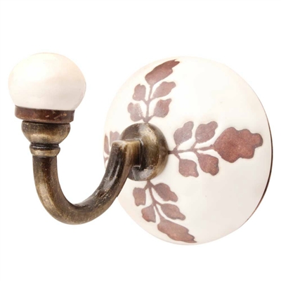 Brown Leaf Etched Ceramic Wall Hook