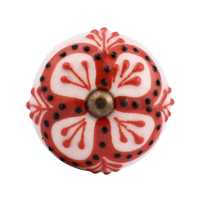 Red and White Ceramic Cabinet Knob