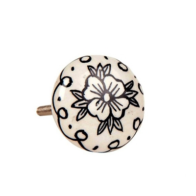 Black floral pattern ceramic knob