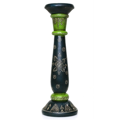 Green and Blue Wooden Pillar Candle Holder