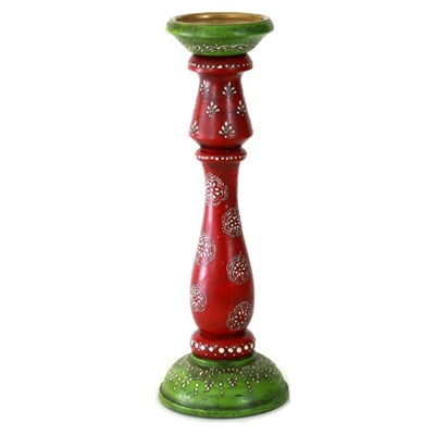 Red and Green Wooden Pillar Candle Holder