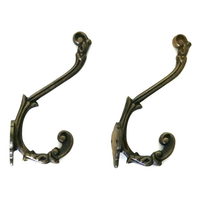 Set of Two Iron Wall Hook in Antique Brass Finish