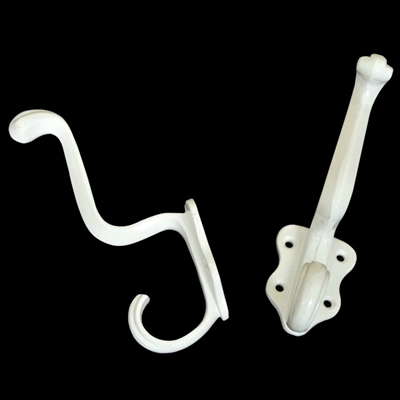 Set of Two White Iron Wall Hooks