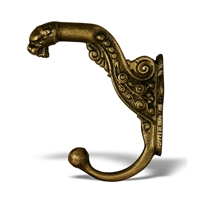 Ornate Tiger Wall Hook in Dark Antique Brass Finish