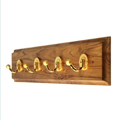 Wooden Hook Rack (Four Golden Hooks)