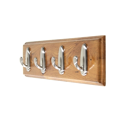 Wooden hook rack with classic nickle hooks