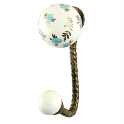 Golden Leaf Big Ceramic Round Wall Hook in Antique Fitting