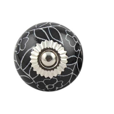 Black Leaf Floral Ceramic Knob