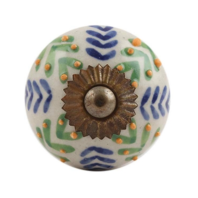 White Blue Green Leaf Ceramic Knob