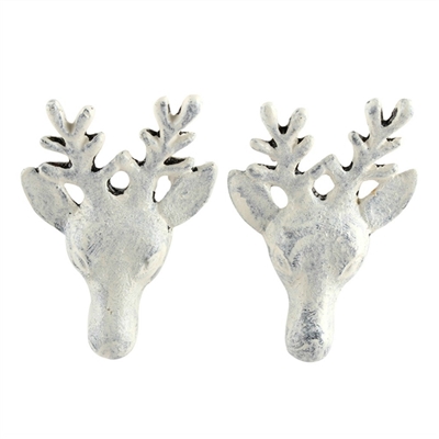 Metal Deer Head Cabinet Knob in Distressed White Finish