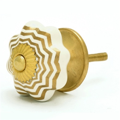 Gold & White Ceramic Cabinet Knob