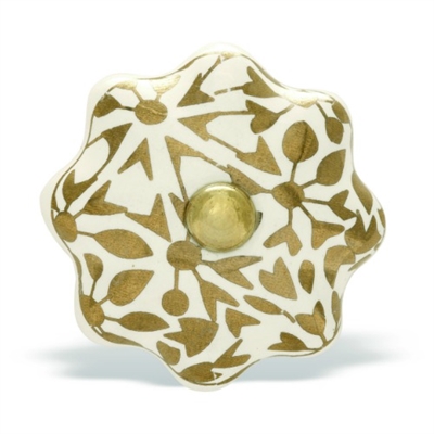 Gold & White Ceramic Cabinet Knob