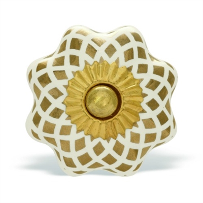 Gold & White Ceramic Cabinet Knob