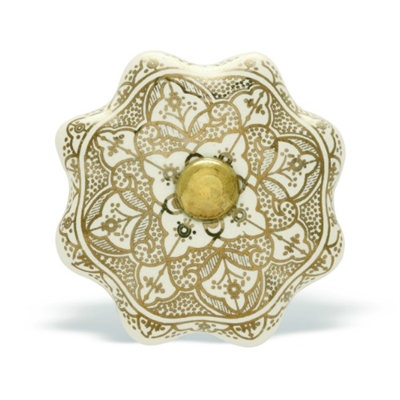 Gold & White Ceramic Cabinet Knob