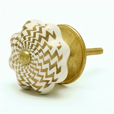 Gold & White Ceramic Cabinet Knob