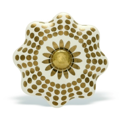 Gold & White Ceramic Cabinet Knob