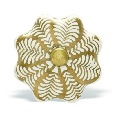 Gold & White Ceramic Cabinet Knob