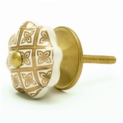 Gold & White Ceramic Cabinet Knob