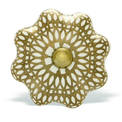 Gold & White Ceramic Cabinet Knob