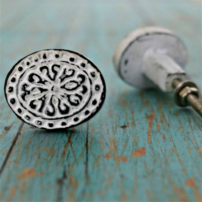 Floral Metal Cabinet Knob in Distressed White